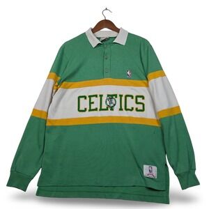Vintage 80s Boston Celtics Rugby Polo Shirt Large L Nutmeg Mills NBA Green USA